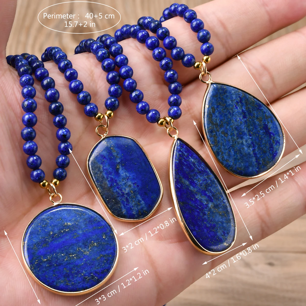 Natural Stone Lapis Round Water Drop Pendant Choker Necklace Bohemian Women's Luxury Banquet Party Handmade Jewelry