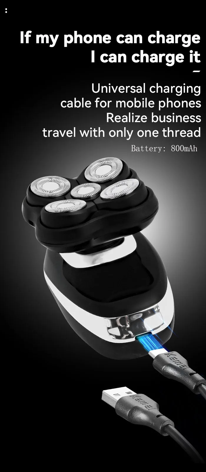 Kemei T378 Electric Head Shavers for Bald Men Professional 10000 RPM Cordless USB Rechargeable Razors Shaver Machine for Head