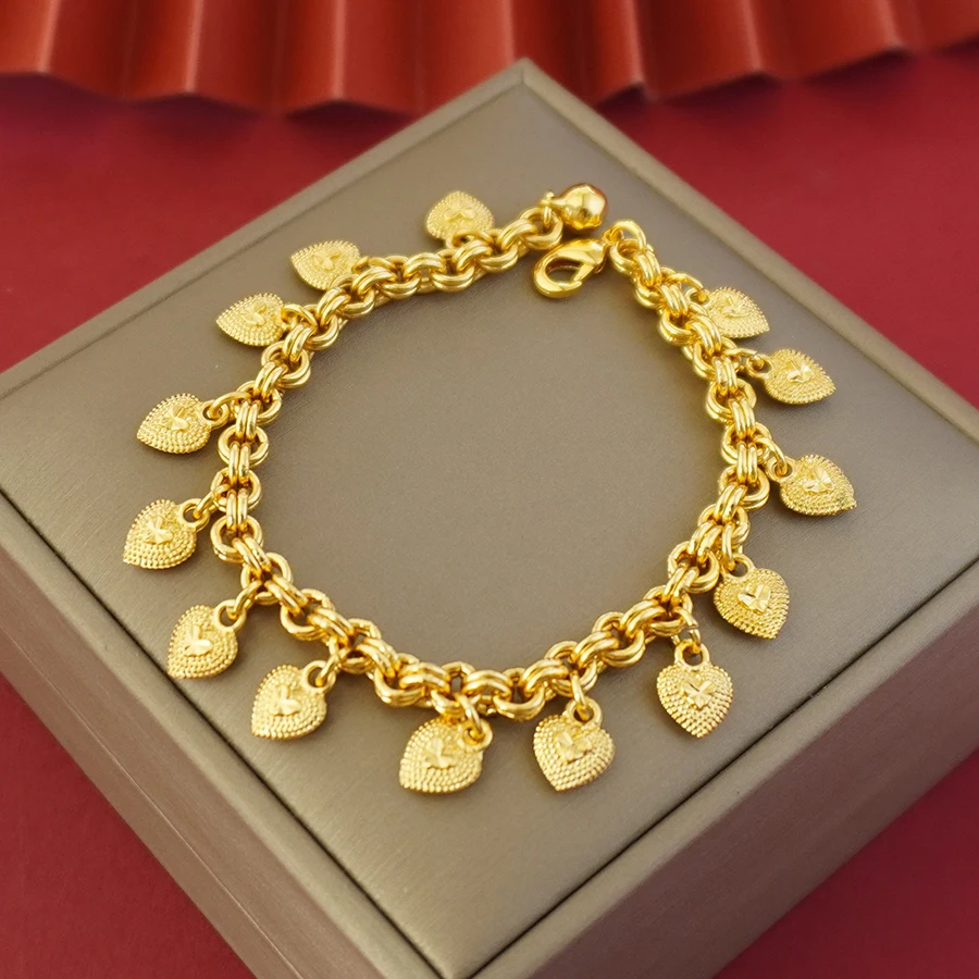24k Gold-Plated Copper Bracelets,Heart Locket Charm Suitable For Women To Wear Wedding Party Gifts On A Daily Basis