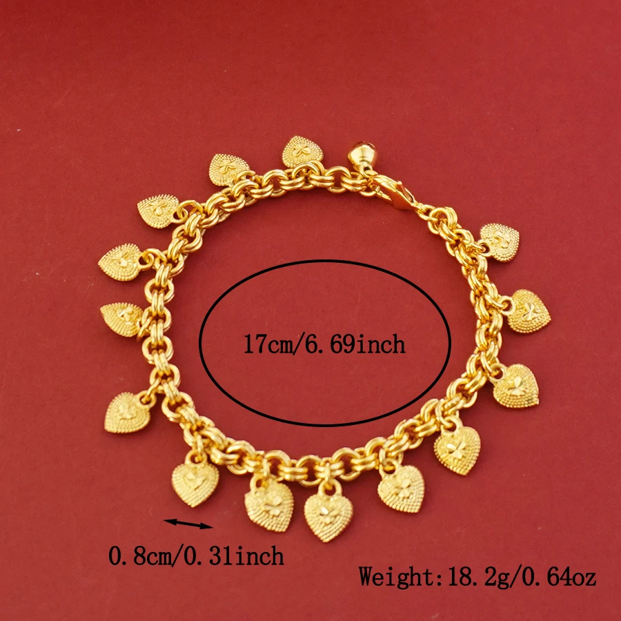 24k Gold-Plated Copper Bracelets,Heart Locket Charm Suitable For Women To Wear Wedding Party Gifts On A Daily Basis