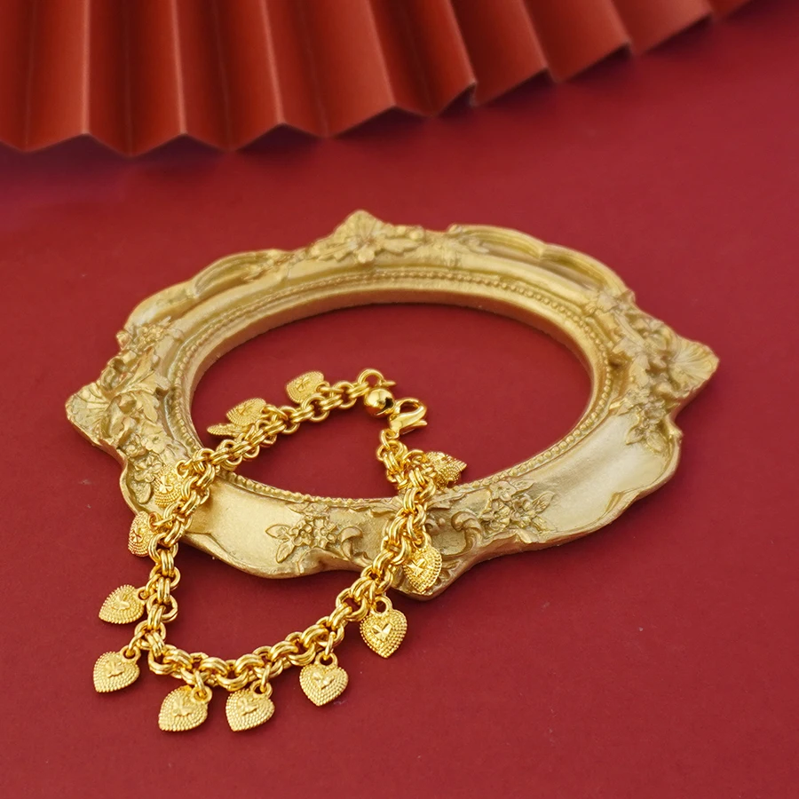 24k Gold-Plated Copper Bracelets,Heart Locket Charm Suitable For Women To Wear Wedding Party Gifts On A Daily Basis
