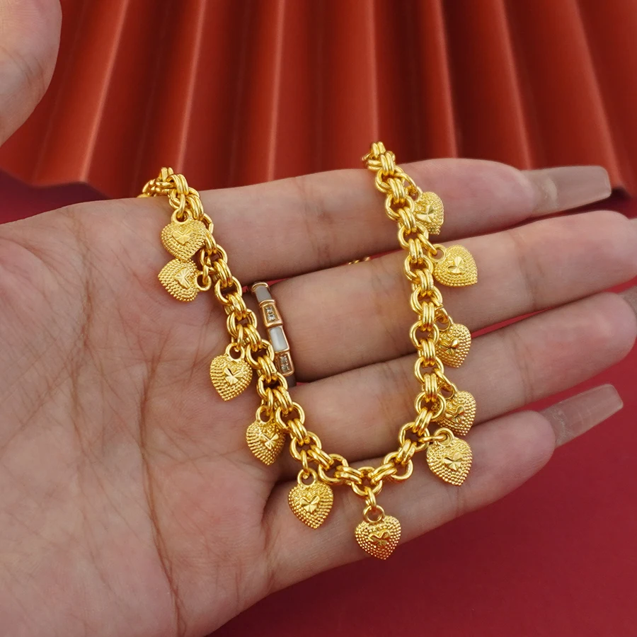 24k Gold-Plated Copper Bracelets,Heart Locket Charm Suitable For Women To Wear Wedding Party Gifts On A Daily Basis