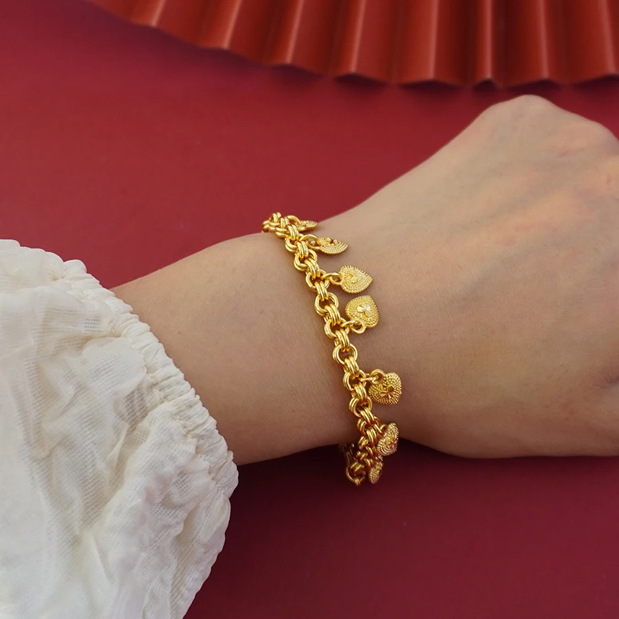 24k Gold-Plated Copper Bracelets,Heart Locket Charm Suitable For Women To Wear Wedding Party Gifts On A Daily Basis