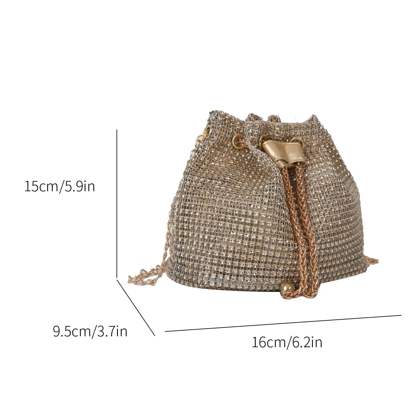 Sparkling Rhinestone Embellished Drawstring Crossbody Bag, Multi-Functional Bucket Purse, Formal Handbag for Women Daily Commute