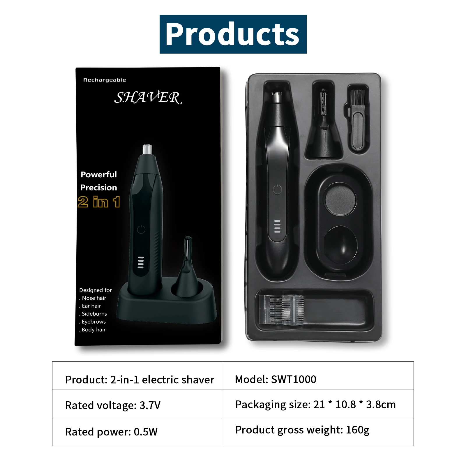 Nose Hair Trimmer Eyebrow & Facial Hair Trimmer Rechargeable Painless Eyebrow Razor for Ear Beard Hairline Metal Trimming Tool