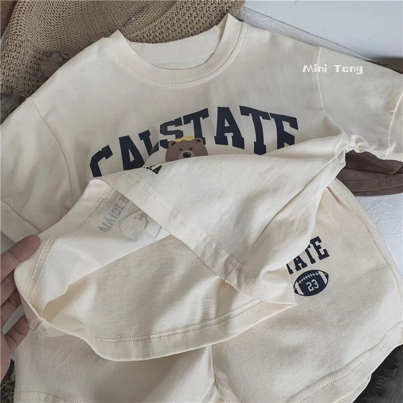 Print Cartoon Pattern Boys Short Sleeve T-shirt Suit 2025 Summer Clothing Loose Casual Kids Tracksuits Toddler Costume Outfits