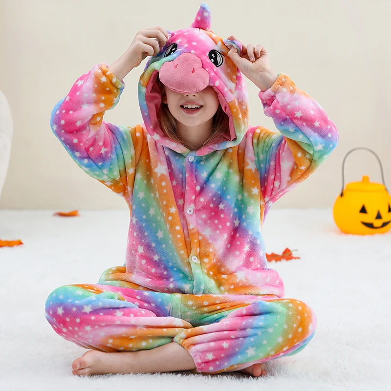 MICHLEY Carnaval Capybara Flannel Blanket Sleepers Onesie Hooded Children Costume Clothes Jumpsuit Sleepwear For Boys Girls