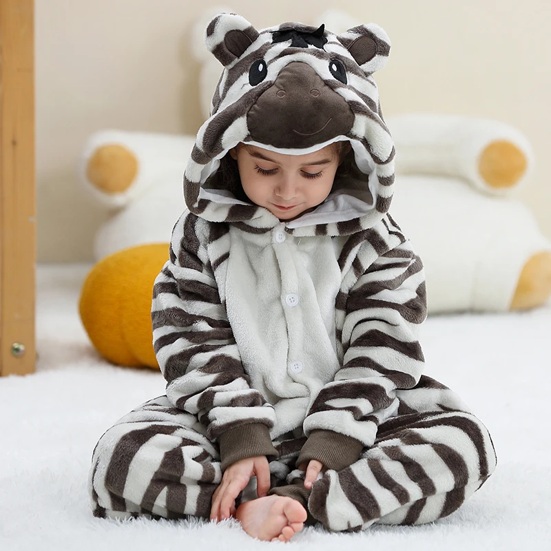 MICHLEY Carnaval Capybara Flannel Blanket Sleepers Onesie Hooded Children Costume Clothes Jumpsuit Sleepwear For Boys Girls