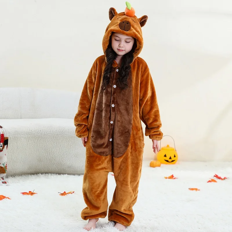 MICHLEY Carnaval Capybara Flannel Blanket Sleepers Onesie Hooded Children Costume Clothes Jumpsuit Sleepwear For Boys Girls