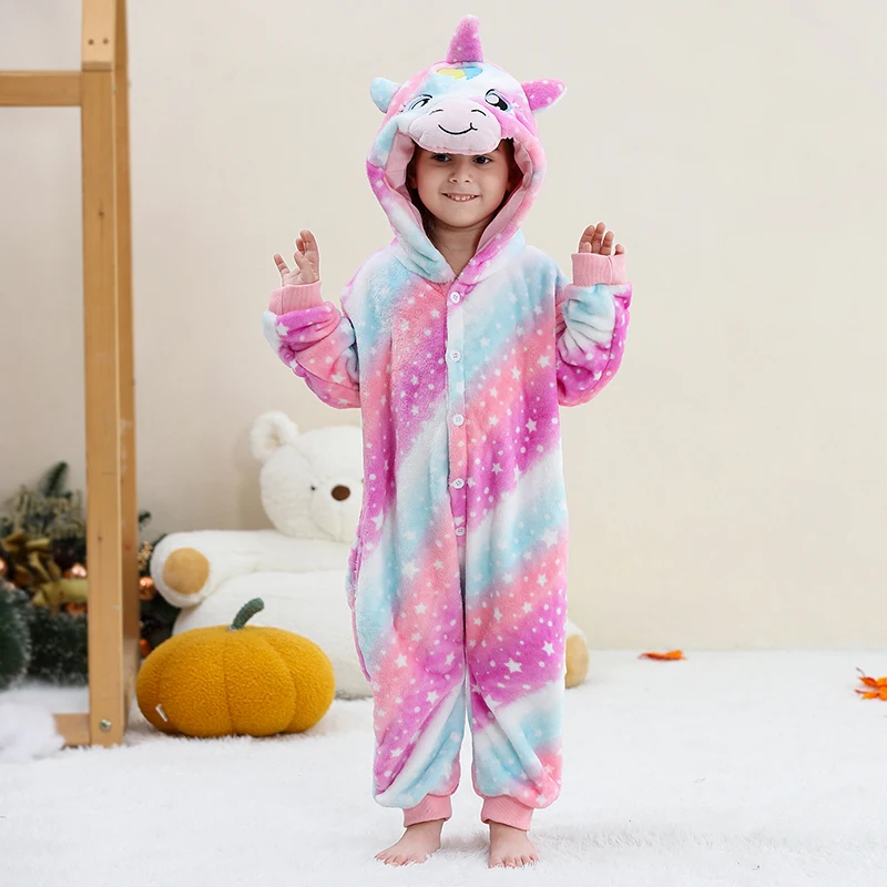 MICHLEY Carnaval Capybara Flannel Blanket Sleepers Onesie Hooded Children Costume Clothes Jumpsuit Sleepwear For Boys Girls