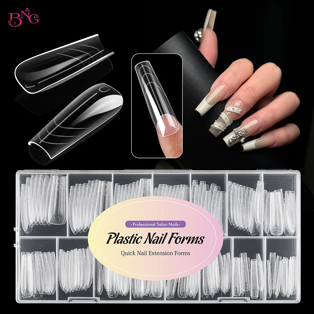 BNG Tapered Square Nail Dual Forms for Poly Extension Gel Reusable Full Cover Acrylic Builder Nail Molds 140/150Pcs