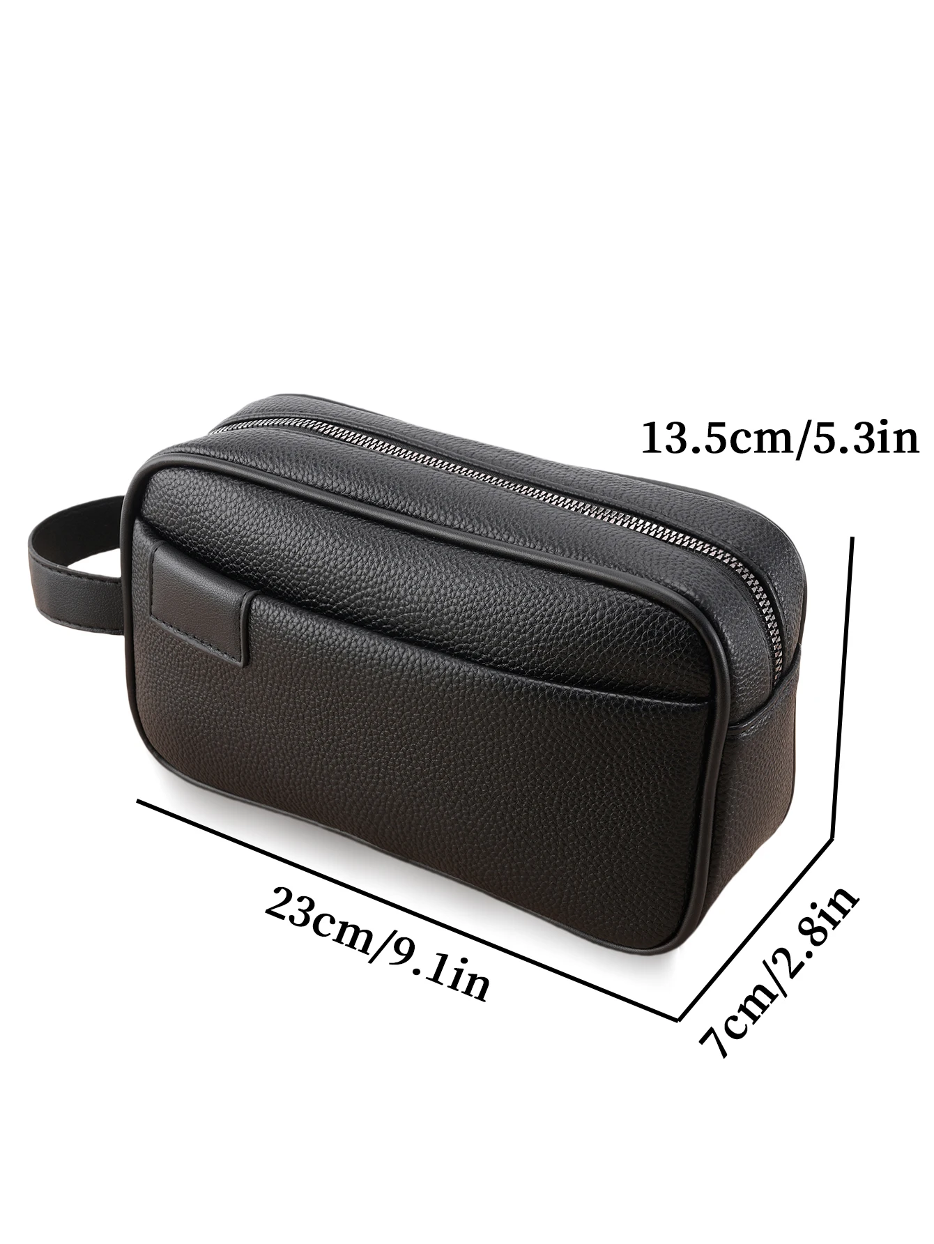 Men's PU Leather Hand Carry Bag - Lightweight Textured Design w/ Detachable Wrist Strap, Zippered Pocket Organizer Fits Essentia