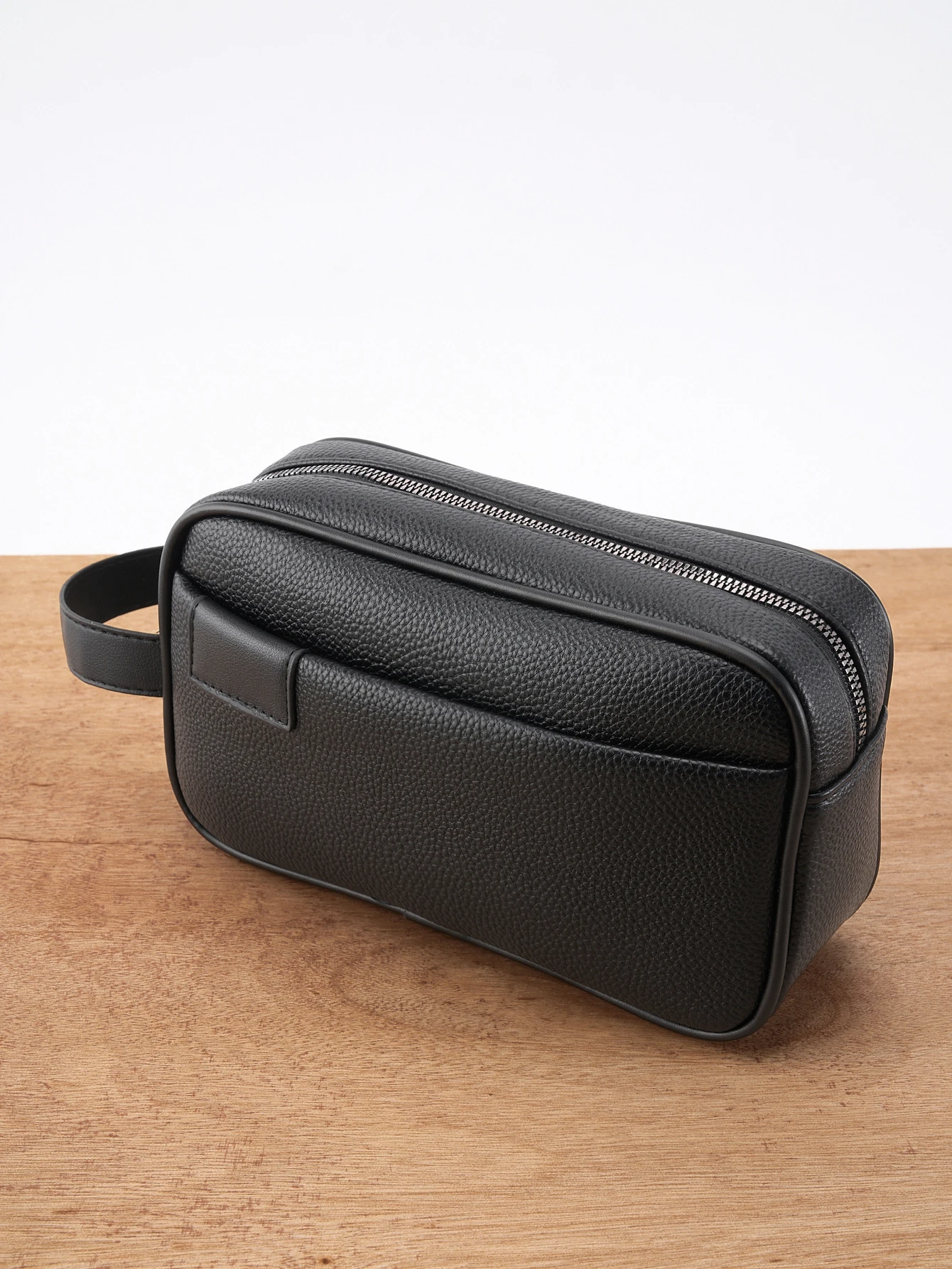 Men's PU Leather Hand Carry Bag - Lightweight Textured Design w/ Detachable Wrist Strap, Zippered Pocket Organizer Fits Essentia