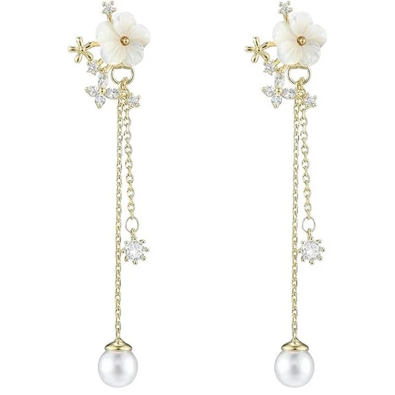 EVISPOL Elegant Floral Dangle Earrings for Women,Chic Artistic Design with 14K Golden Plated, 925 Sterling Silvery Posts Earring