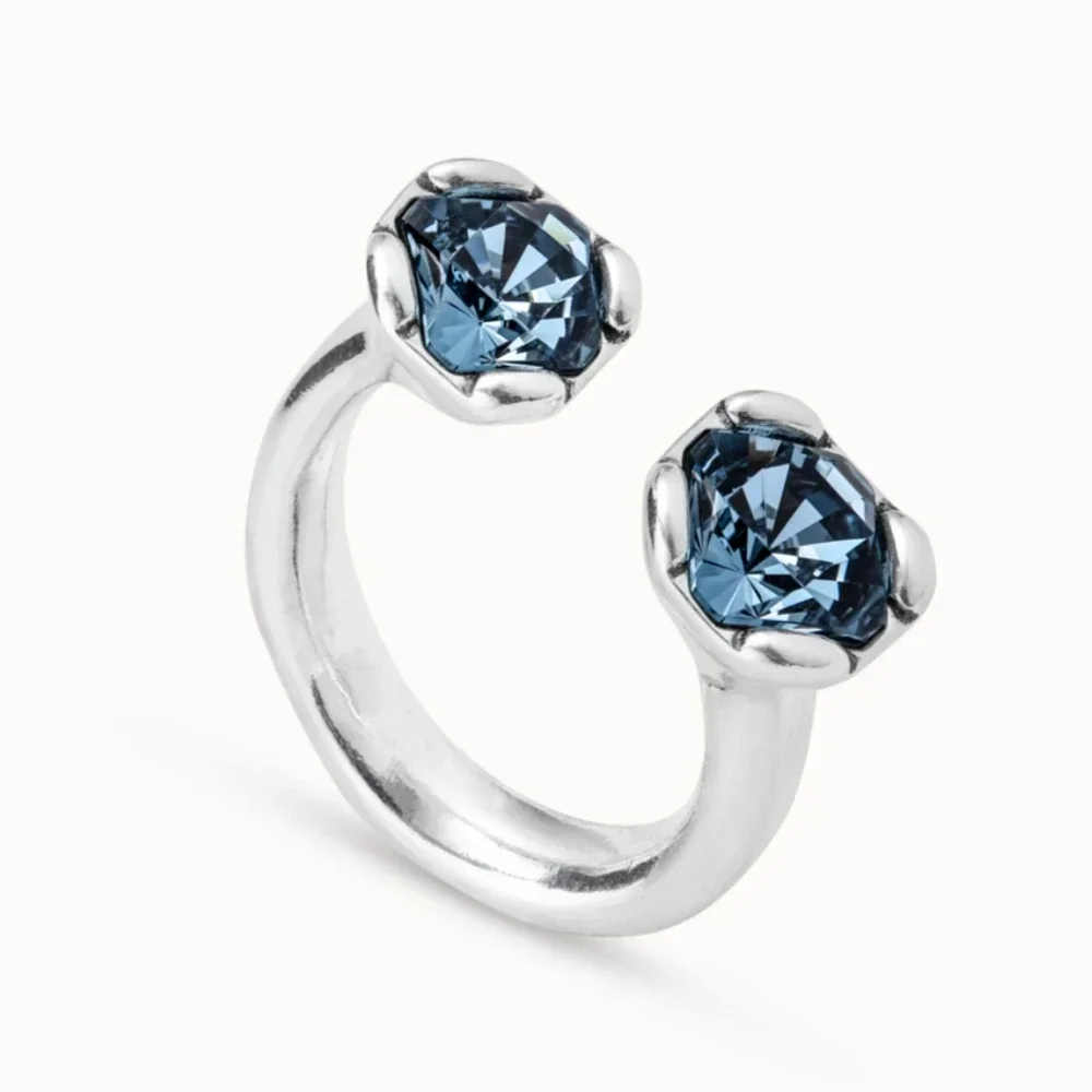 Summer New Elegant Lady Style Quadrilateral Blue Crystal Open Ring, Women's Accessories, Friends' Party Gifts
