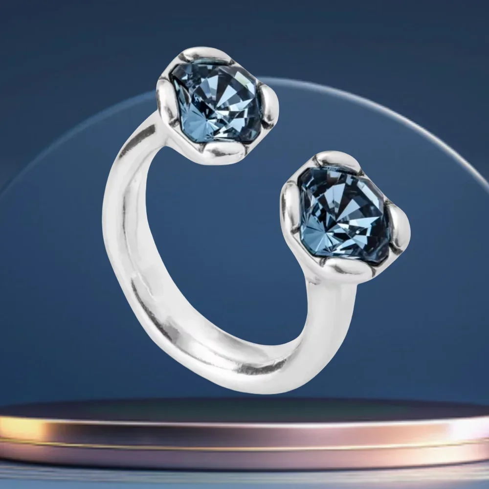 Summer New Elegant Lady Style Quadrilateral Blue Crystal Open Ring, Women's Accessories, Friends' Party Gifts