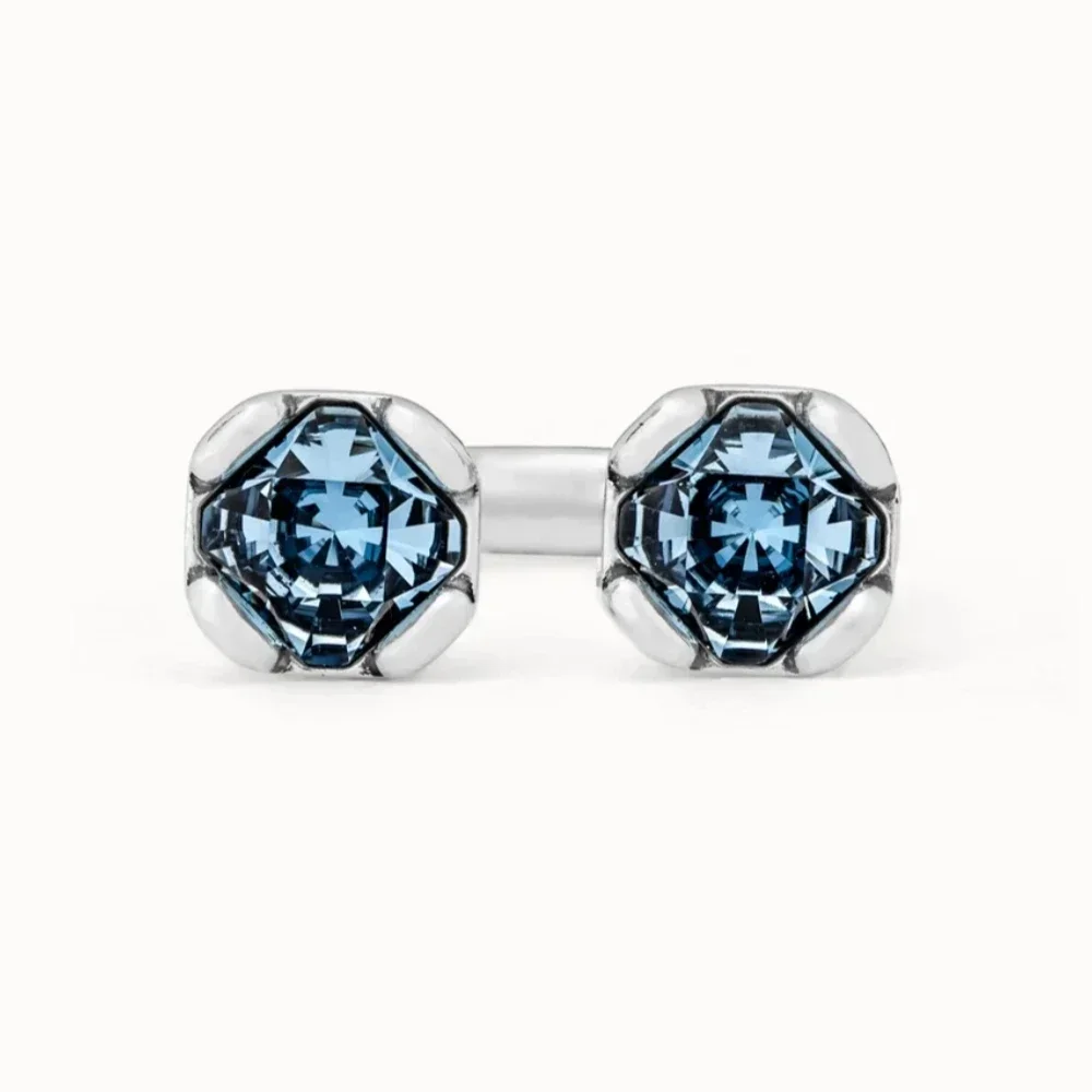 Summer New Elegant Lady Style Quadrilateral Blue Crystal Open Ring, Women's Accessories, Friends' Party Gifts