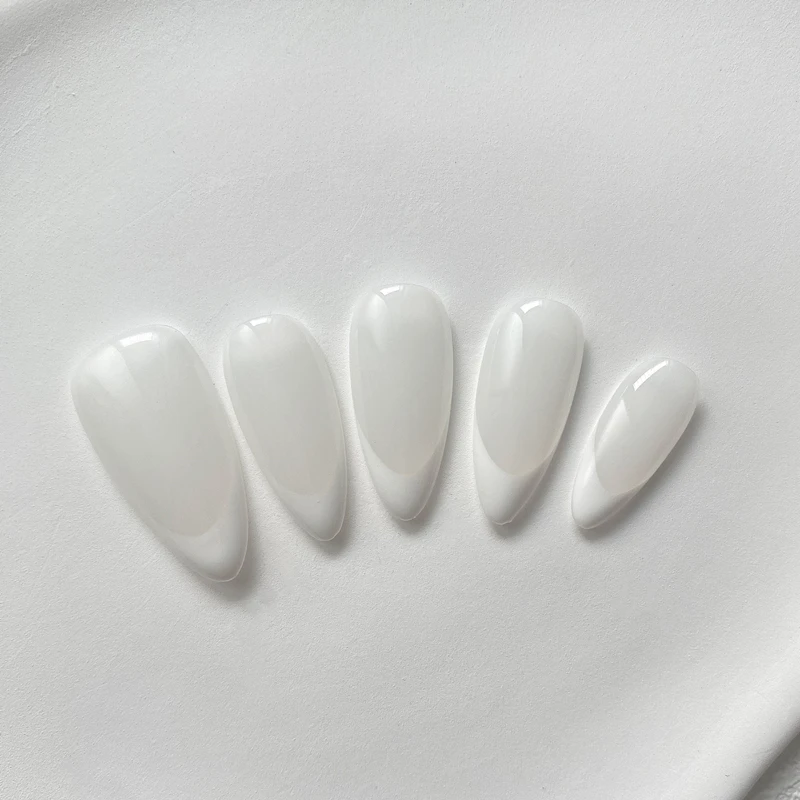 10PCS Handmade White French Press on Nails Almond Fake Nails