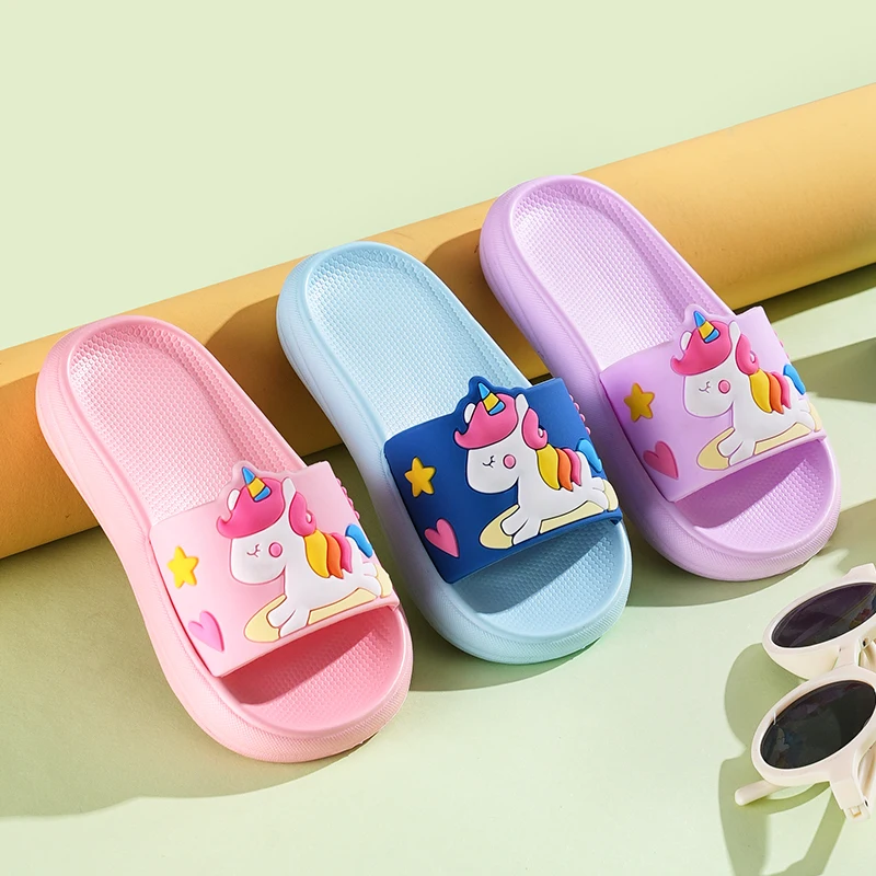 2025 New Kids Slippers Girls Slippers Indoor Pink Blue Unicorn Cartoon Toddler Girl Slippers 2 to 3 4 5 6 7 8 Years Casual Shoes