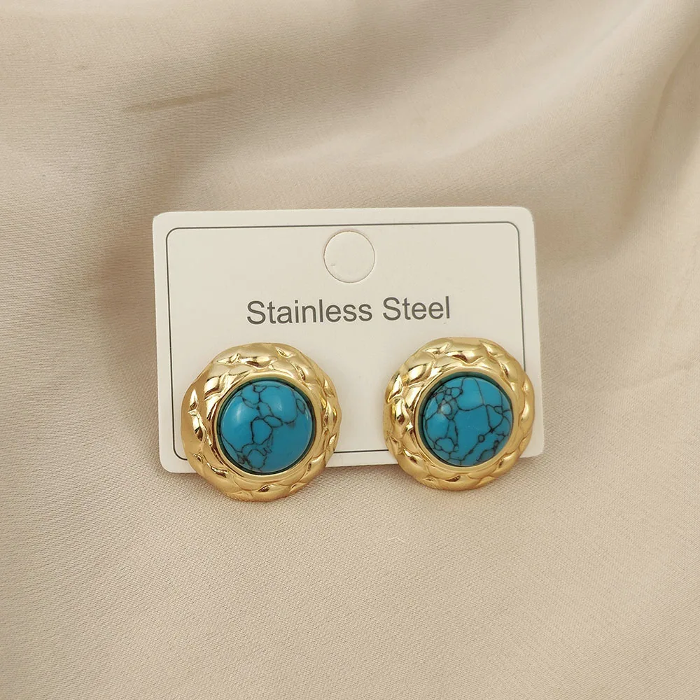 Charming round pattern oversized gemstone gold-plated 18K women's earrings, high-quality waterproof earrings, wife's gift