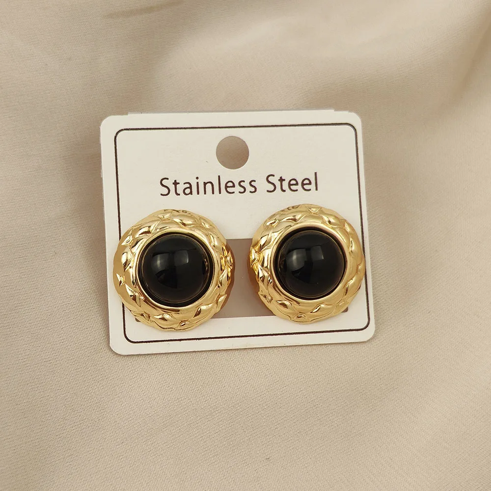 Charming round pattern oversized gemstone gold-plated 18K women's earrings, high-quality waterproof earrings, wife's gift