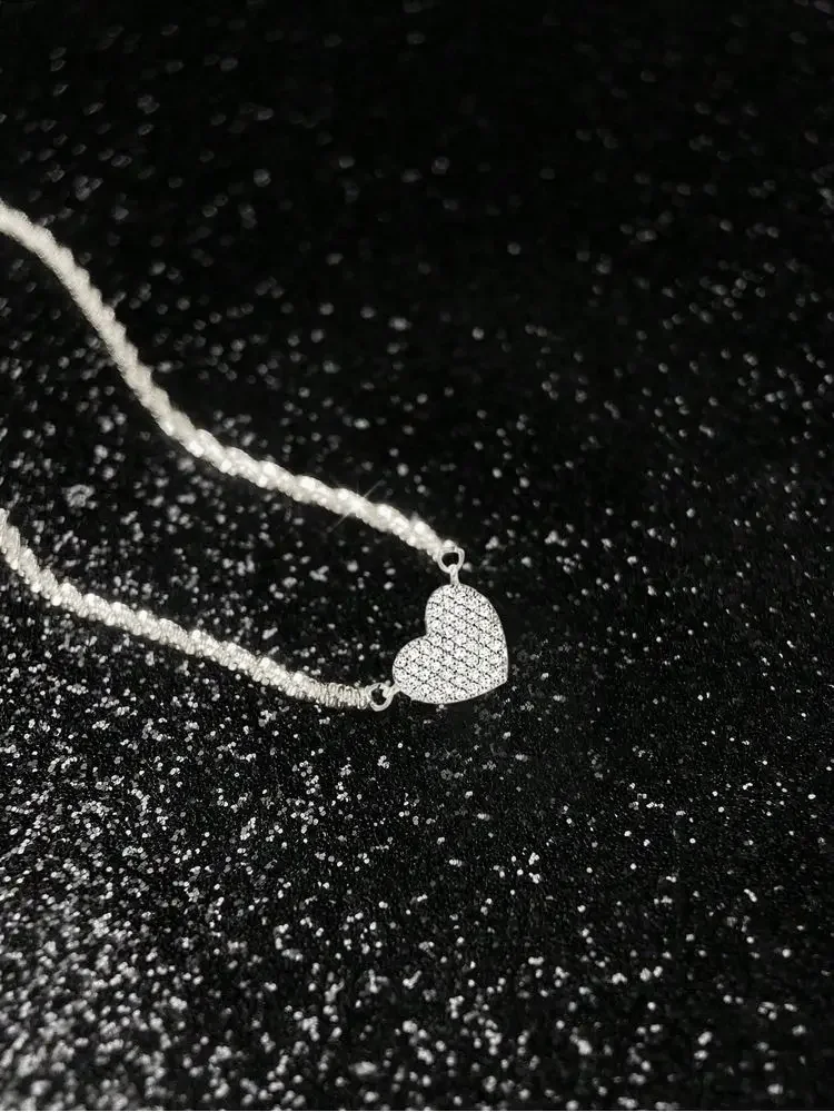 925 Sterling Silver Fashion Full Zircon Love Heart Necklace For Women Engagement Wedding Luxury High Quality Fine Jewelry