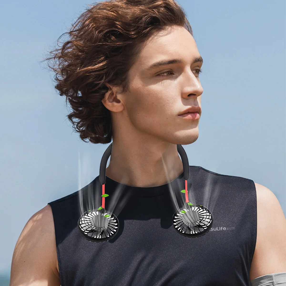 USB Rechargeable Mini Sports 3-Speed Adjustable Neck Dual Fan Home OfficeOutdoor Travel Portable Hanging Neck Fan