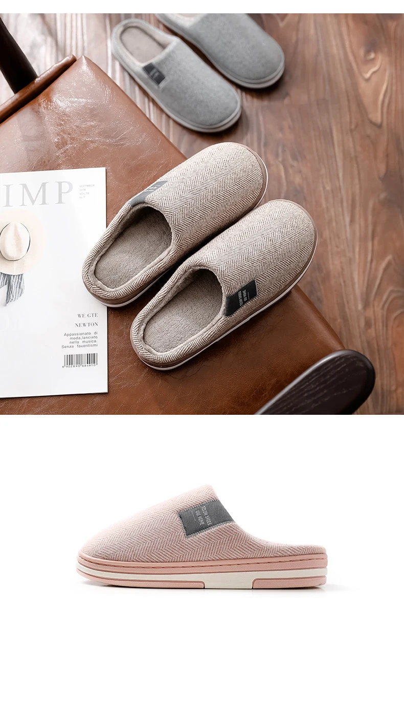 Men Slippers Winter Warm Cotton Slippers Men and Women Couples Flats Soft Non-slip Slides Home Indoor Slippers Large Size 40-51