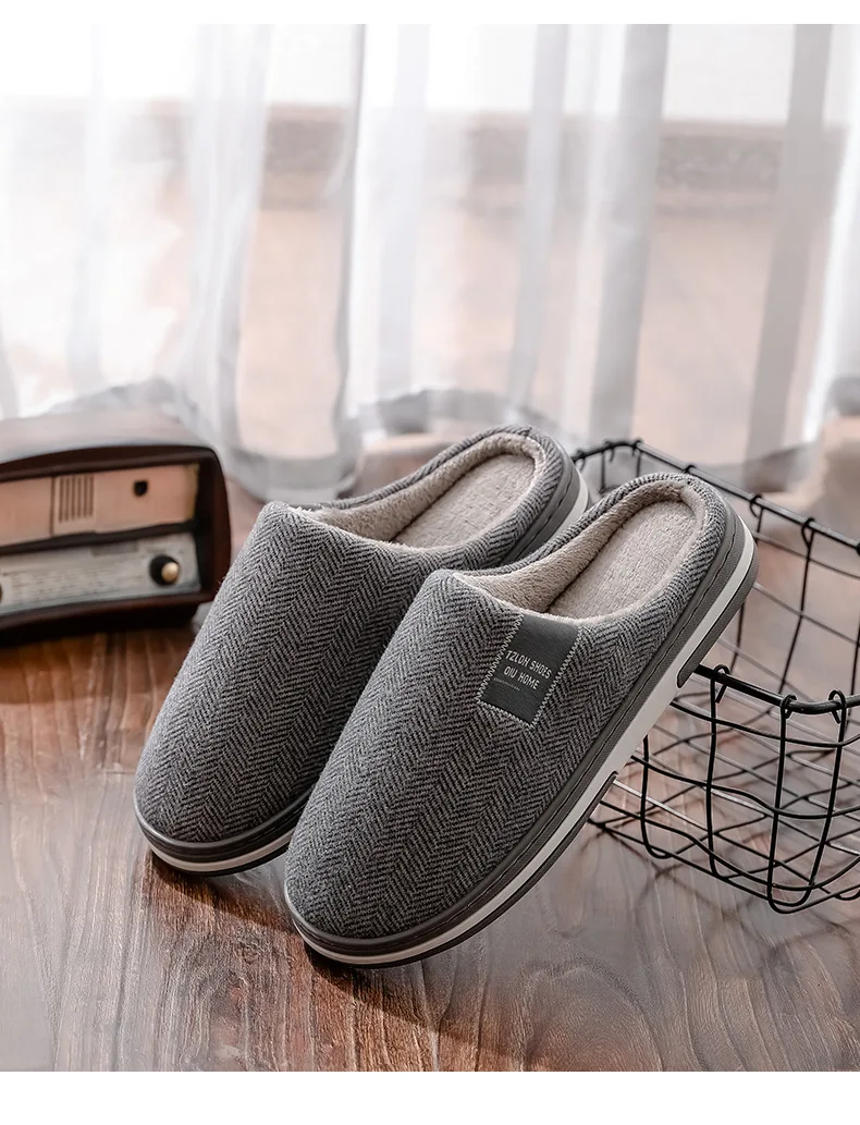 Men Slippers Winter Warm Cotton Slippers Men and Women Couples Flats Soft Non-slip Slides Home Indoor Slippers Large Size 40-51