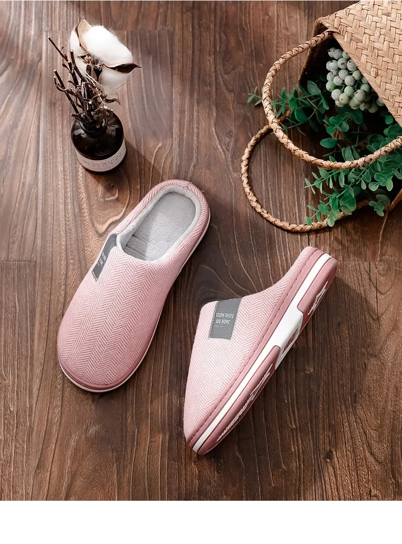 Men Slippers Winter Warm Cotton Slippers Men and Women Couples Flats Soft Non-slip Slides Home Indoor Slippers Large Size 40-51