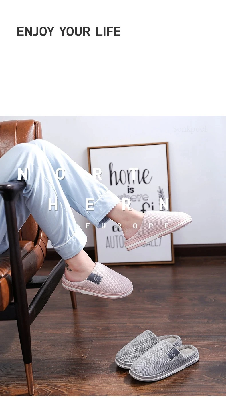 Men Slippers Winter Warm Cotton Slippers Men and Women Couples Flats Soft Non-slip Slides Home Indoor Slippers Large Size 40-51