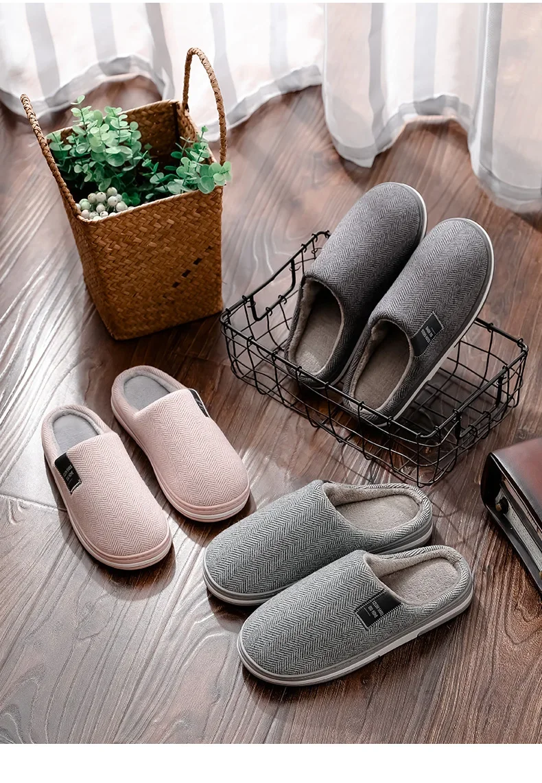 Men Slippers Winter Warm Cotton Slippers Men and Women Couples Flats Soft Non-slip Slides Home Indoor Slippers Large Size 40-51