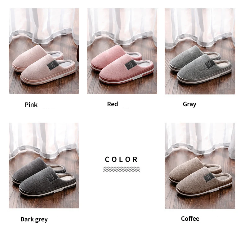 Men Slippers Winter Warm Cotton Slippers Men and Women Couples Flats Soft Non-slip Slides Home Indoor Slippers Large Size 40-51