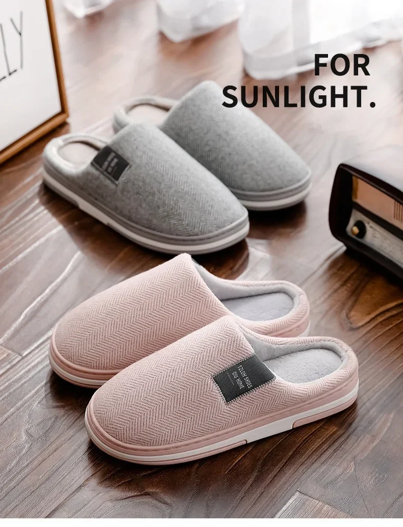 Men Slippers Winter Warm Cotton Slippers Men and Women Couples Flats Soft Non-slip Slides Home Indoor Slippers Large Size 40-51