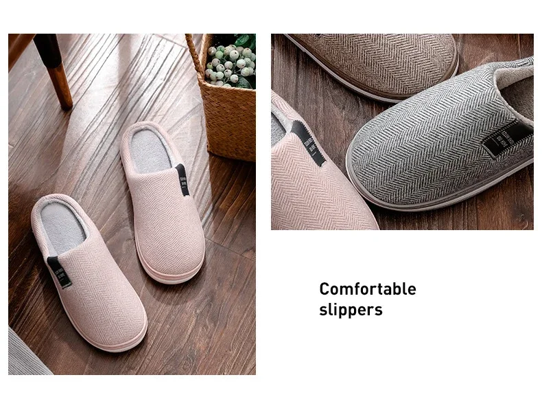 Men Slippers Winter Warm Cotton Slippers Men and Women Couples Flats Soft Non-slip Slides Home Indoor Slippers Large Size 40-51