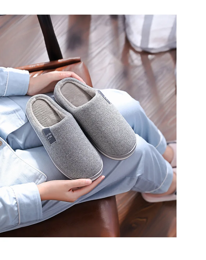 Men Slippers Winter Warm Cotton Slippers Men and Women Couples Flats Soft Non-slip Slides Home Indoor Slippers Large Size 40-51