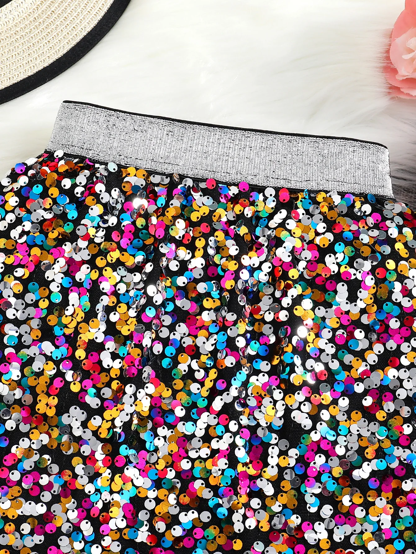Spring and Autumn New Shiny Sequin A-line High-Waist Skirt for Girls; Single Piece