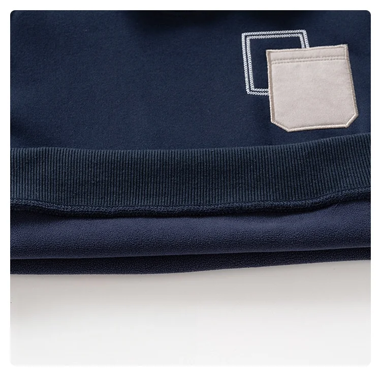 Spring Children Clothes Sweatshirt for Boys Denim Collar Fleece Pullover with Patch Pocket Casual Kids Top Long Sleeve T-shirt