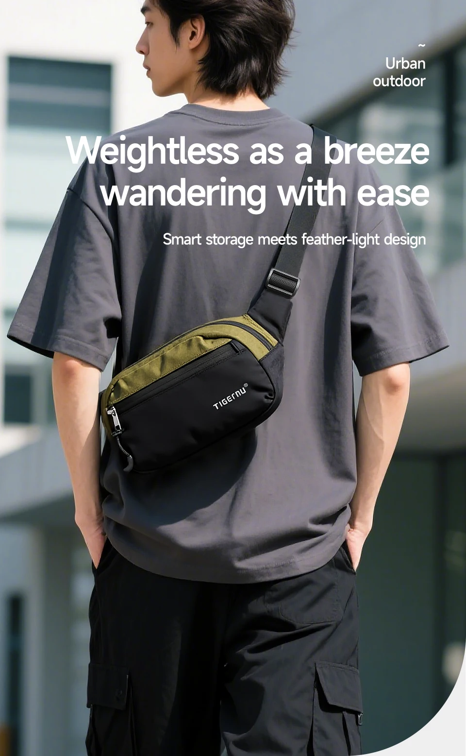 Tigernu New Light Weight Crossbody Bag Men Shoulder Bag Splashproof Waist Bag Male Multi-purpose Sling Bag