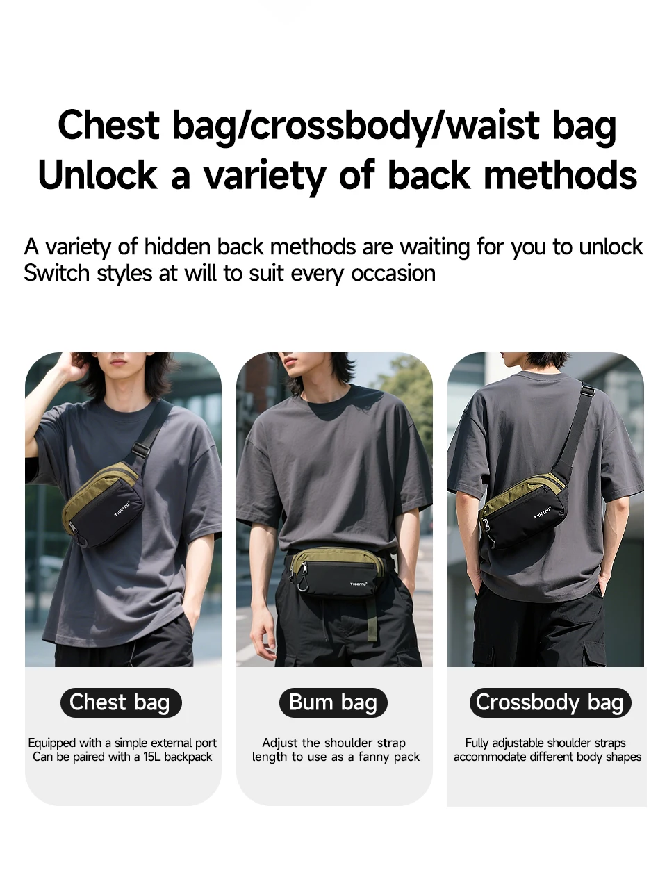 Tigernu New Light Weight Crossbody Bag Men Shoulder Bag Splashproof Waist Bag Male Multi-purpose Sling Bag