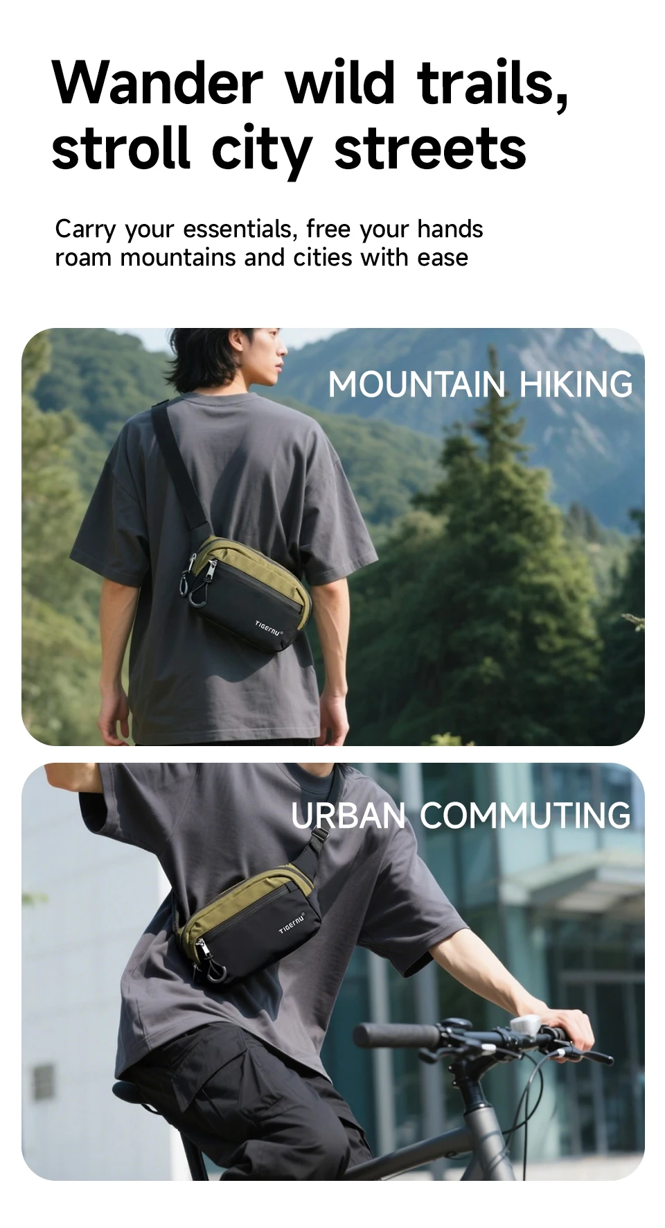 Tigernu New Light Weight Crossbody Bag Men Shoulder Bag Splashproof Waist Bag Male Multi-purpose Sling Bag