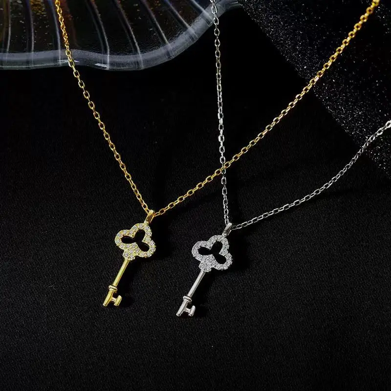 Jkeli S925 Sterling Silver Shiny Zircon Cute Key Pendant Necklace for Women Fashion Simple Daily Wear Choker Jewelry Accessories