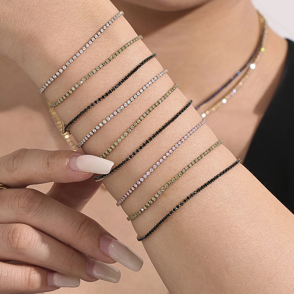 Liora Luxury Stainless Steel Full Multi-Color Zircon Tennis Bracelet For Women Charm Wedding Engagement Thin Chain Wrist Jewelry