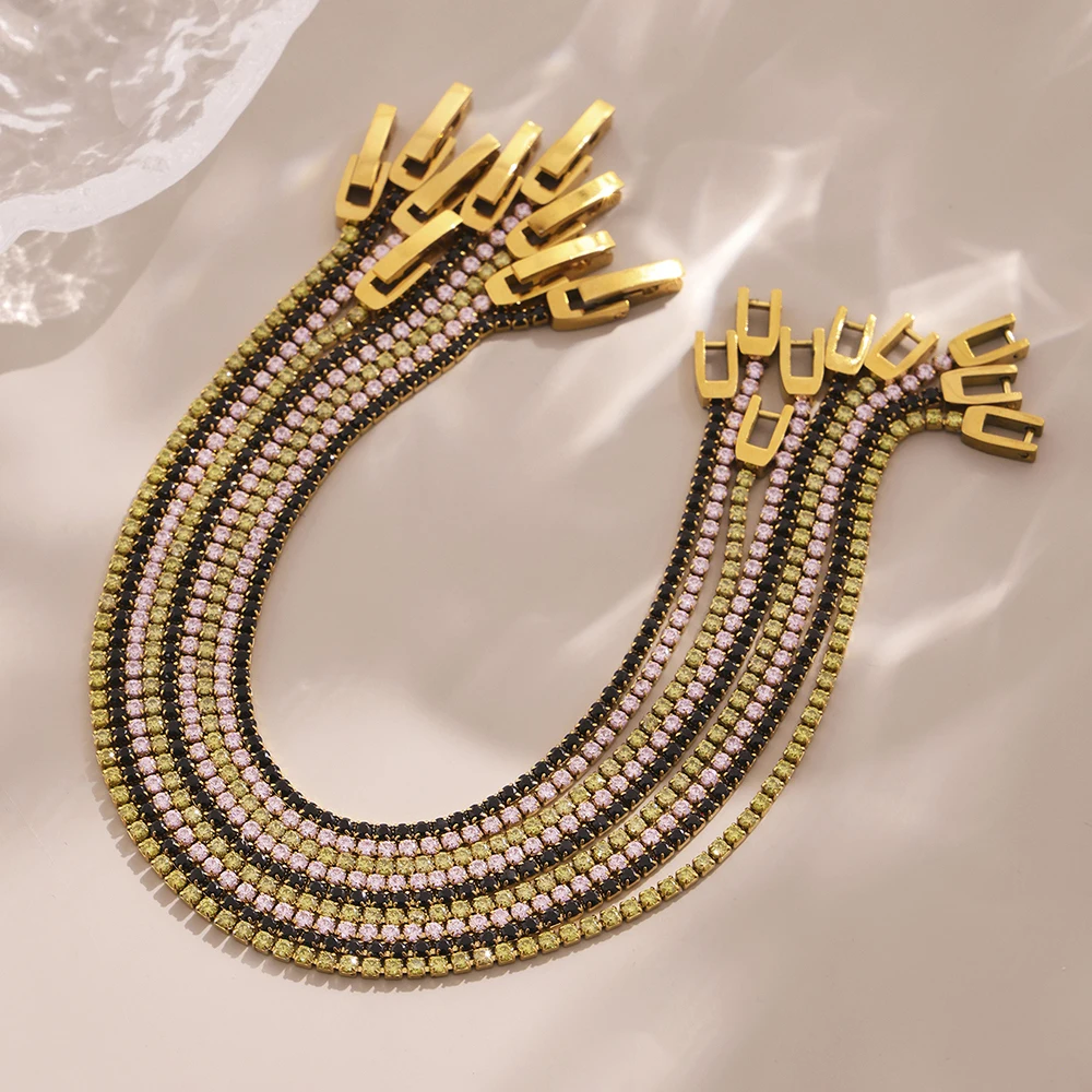 Liora Luxury Stainless Steel Full Multi-Color Zircon Tennis Bracelet For Women Charm Wedding Engagement Thin Chain Wrist Jewelry