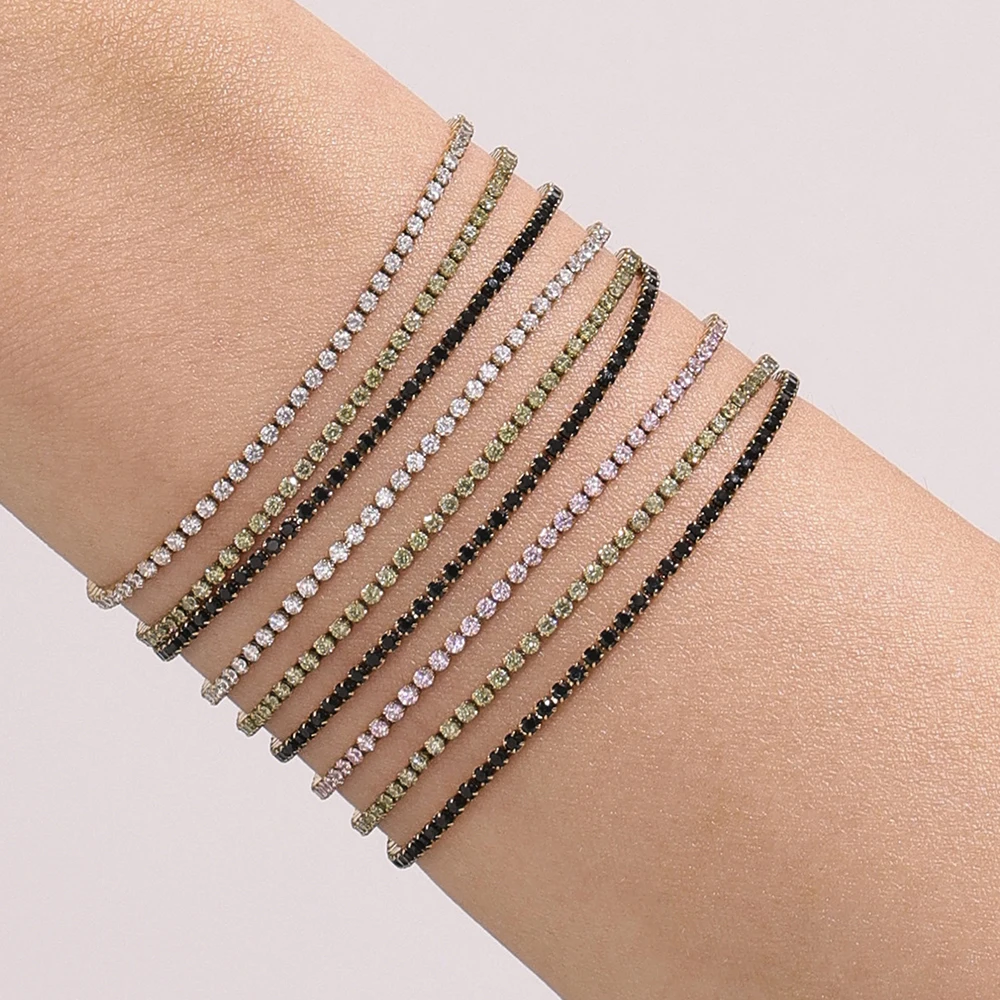 Liora Luxury Stainless Steel Full Multi-Color Zircon Tennis Bracelet For Women Charm Wedding Engagement Thin Chain Wrist Jewelry