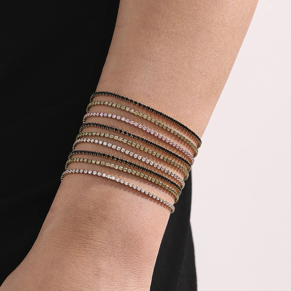 Liora Luxury Stainless Steel Full Multi-Color Zircon Tennis Bracelet For Women Charm Wedding Engagement Thin Chain Wrist Jewelry
