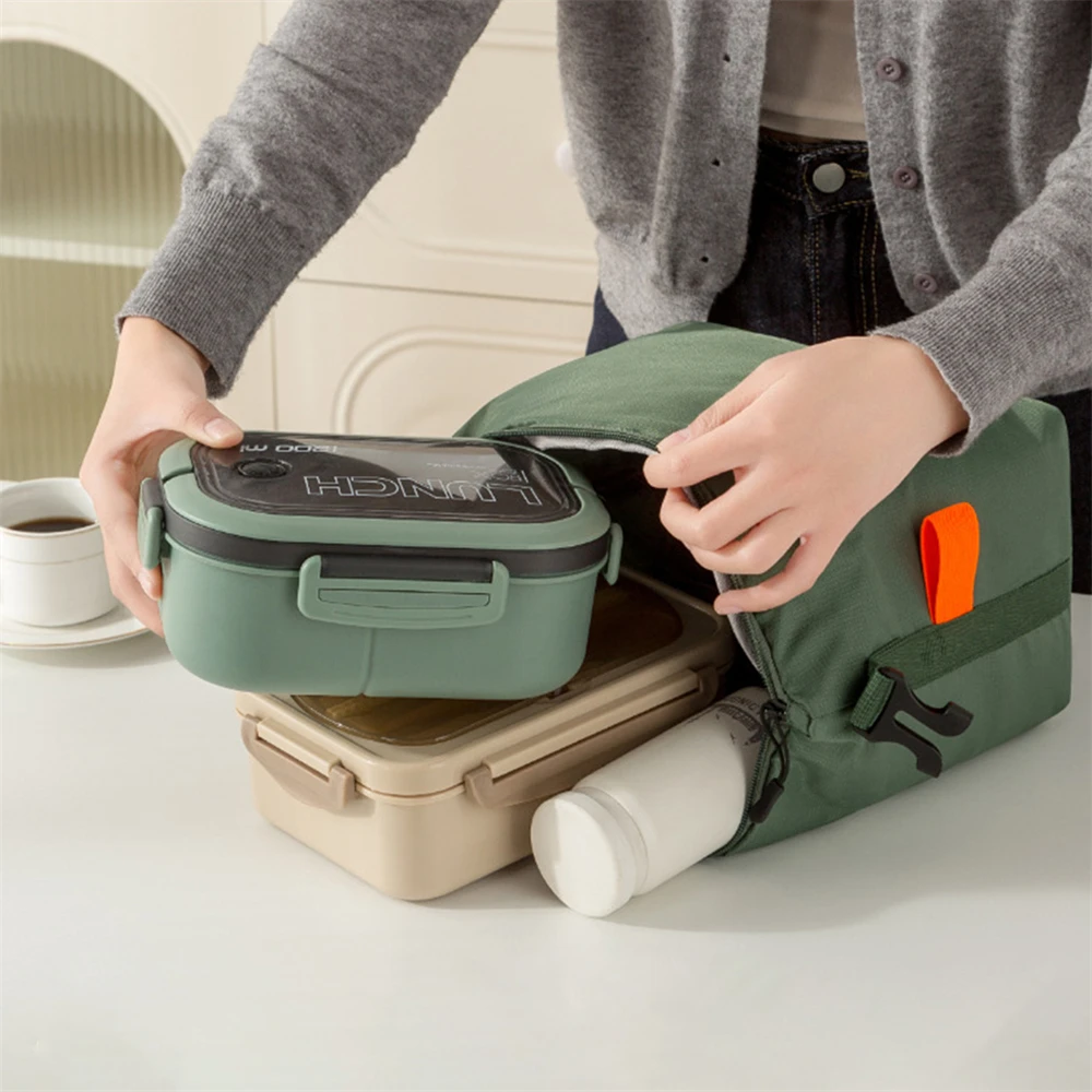1pc Larger Capacity Lunch Bag Leakproof Cooler Bag Food Lunch Containers Hand-held Bento Bag For School, Work, Office, Picnic