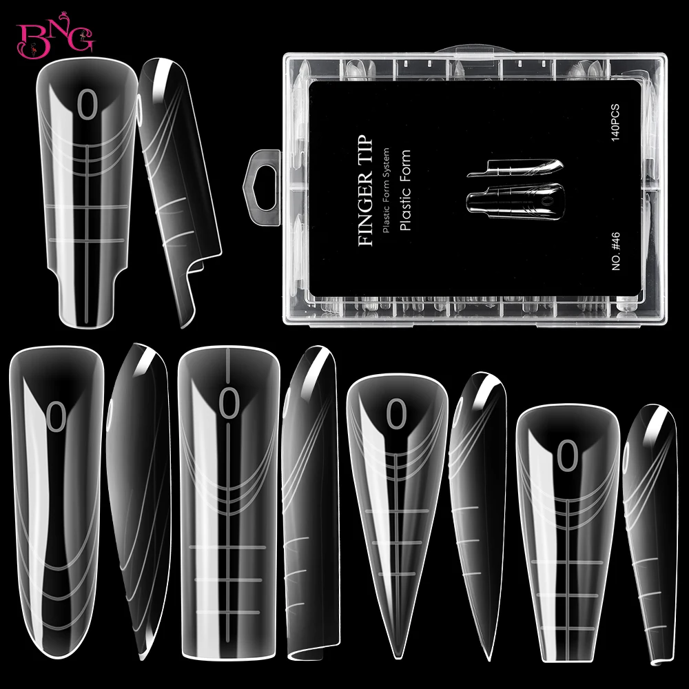 BNG New 70/140Pcs Dual Forms for Poly Nail Gel Soft Nail Forms Molds Acrylic Full Cover False Nail Tips Manicure Extension