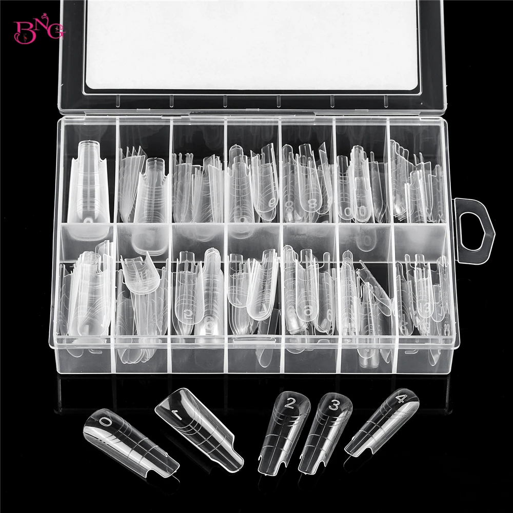 BNG New 70/140Pcs Dual Forms for Poly Nail Gel Soft Nail Forms Molds Acrylic Full Cover False Nail Tips Manicure Extension