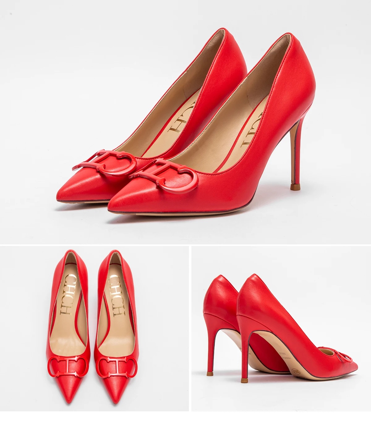 C-H Woman shoes High Heels New Pointed Metal Buckle Party Carnival Women's Shoes 9cm